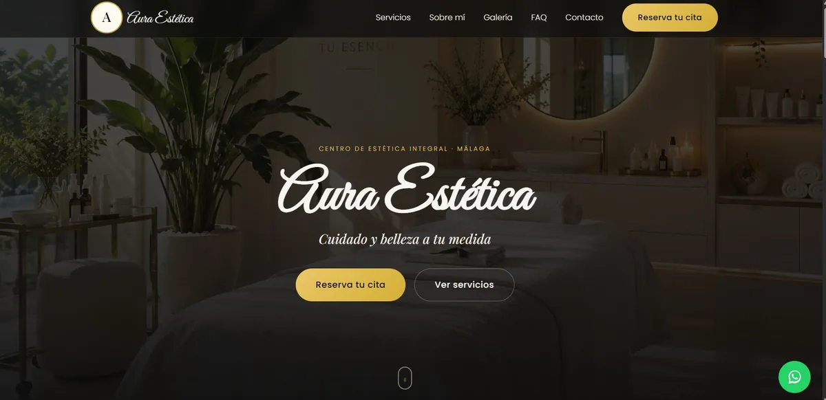 Captura de la web de demostración de Aura Estética