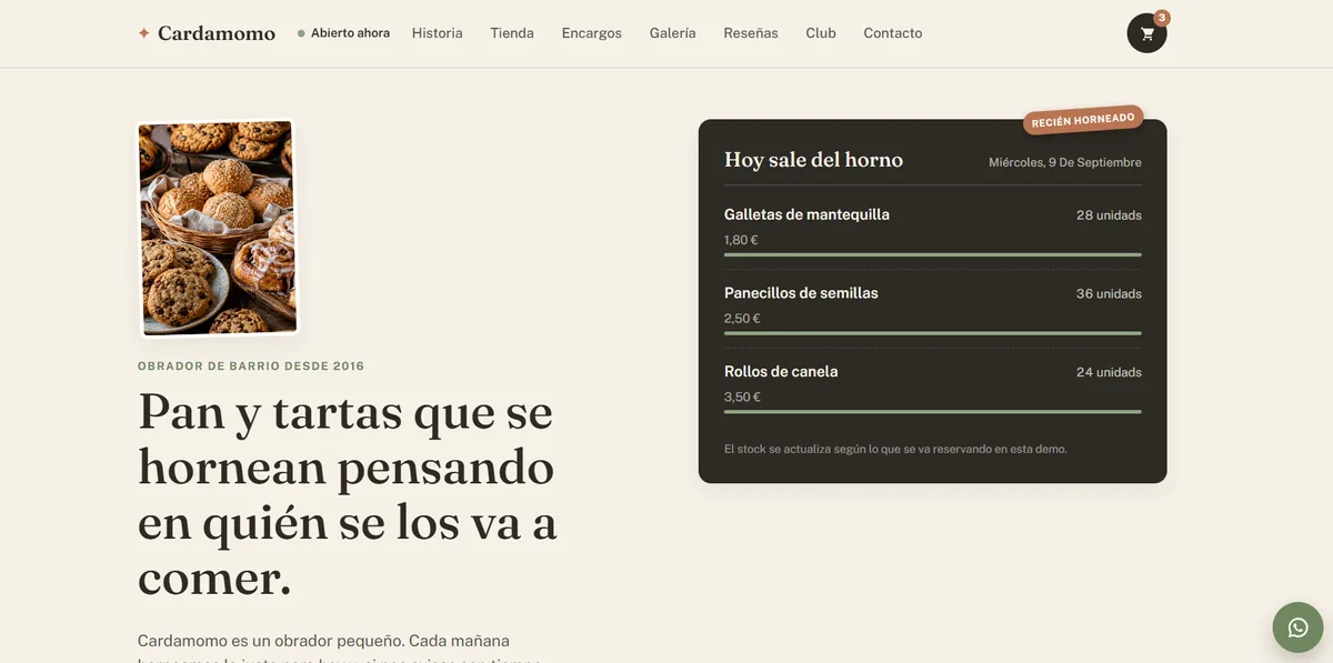 Captura de la web de demostración de Cardamomo